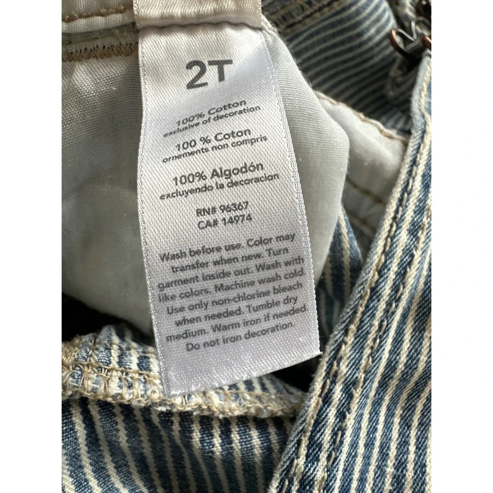OshKosh Bgosh 2T Hickory Stripe Vestbak Railroad Denim Overalls Blue White Kids